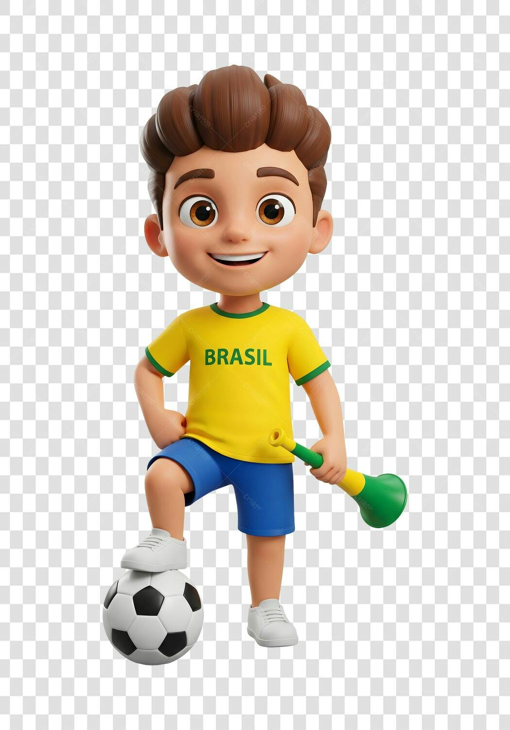 Personagem Ilustrado Menino Torcedor Brasil Futebol PNG Fundo Transparente
