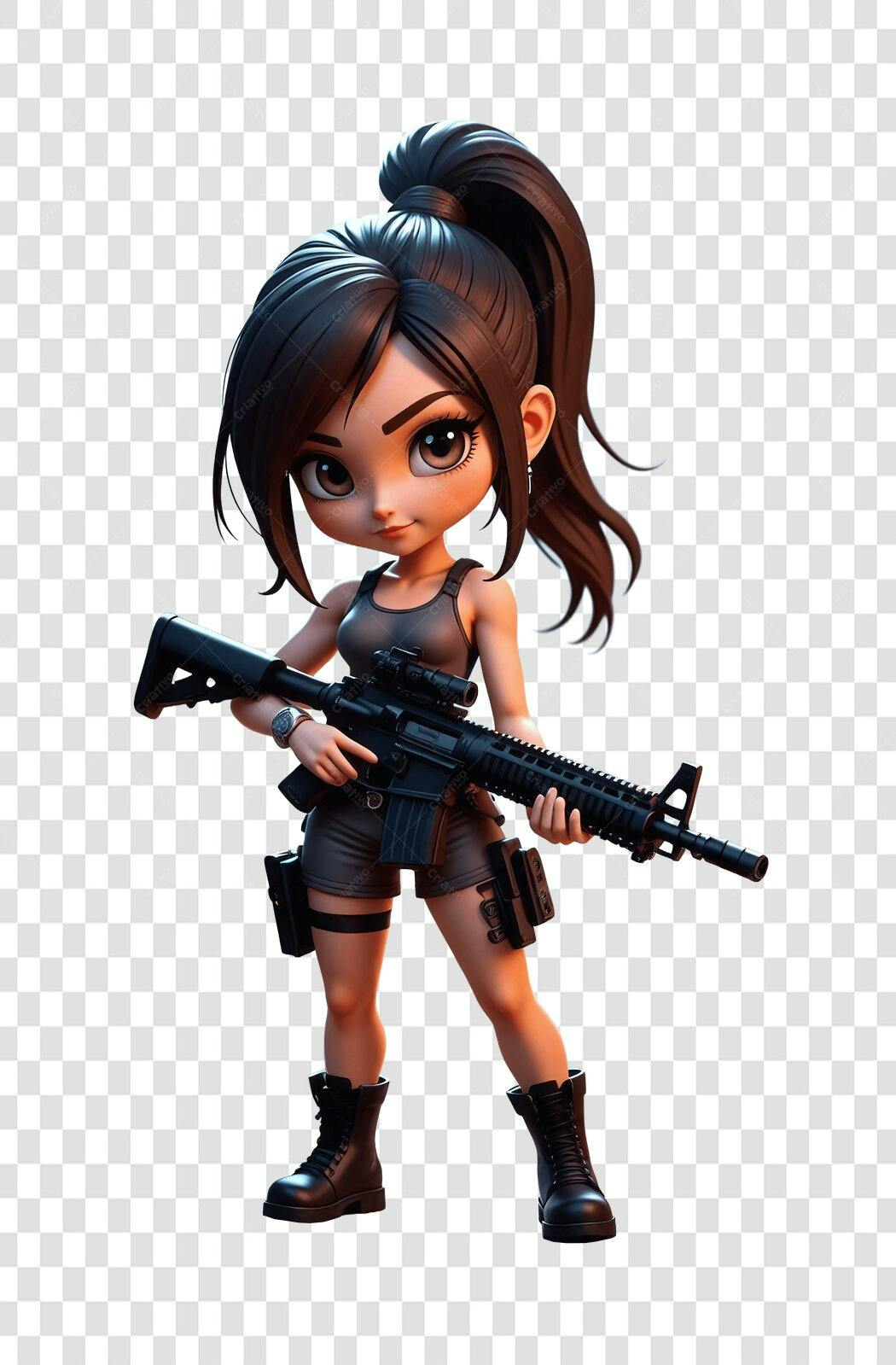 Personagem Ilustrado Mulher Soldado Arma PNG Fundo Transparente