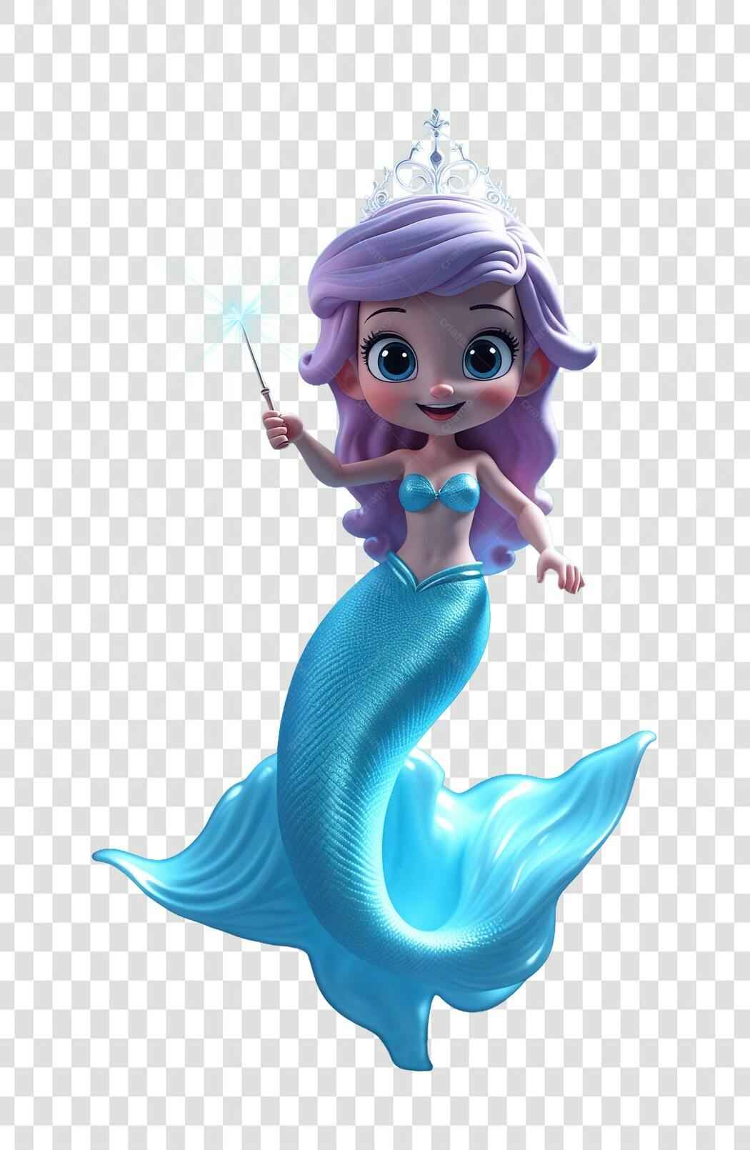 Personagem Ilustrado Sereia Princesa Infantil PNG Fundo Transparente