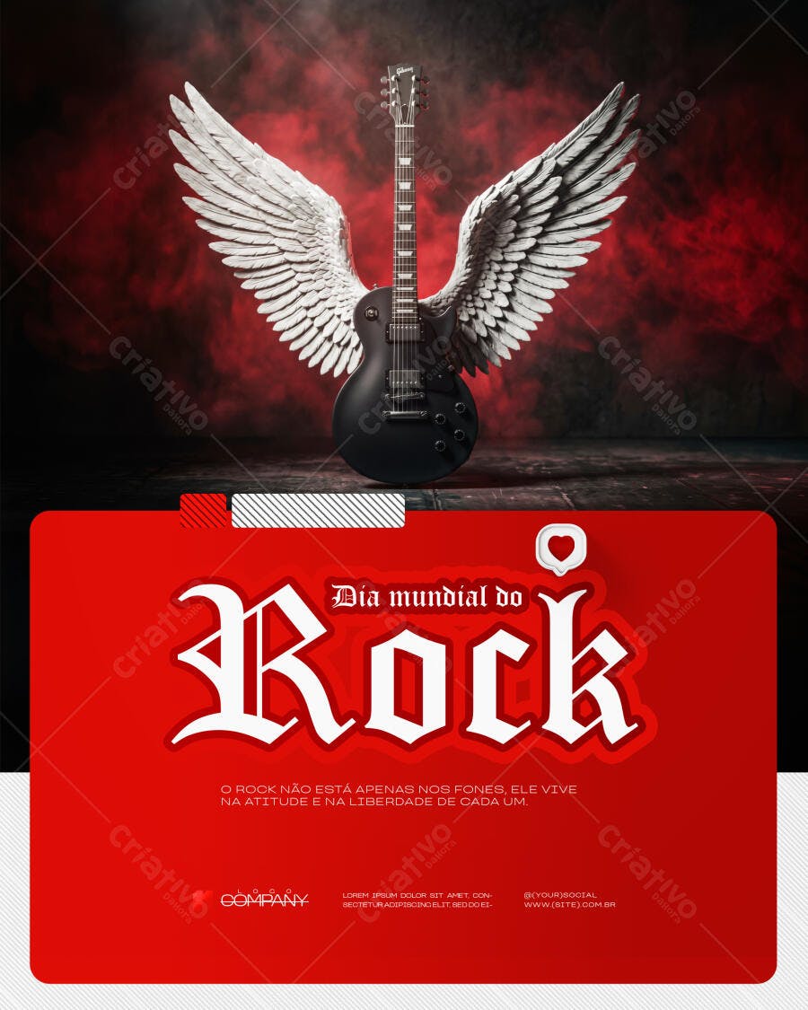 Post Dia Mundial do Rock Guitarra com Asas PSD Editável