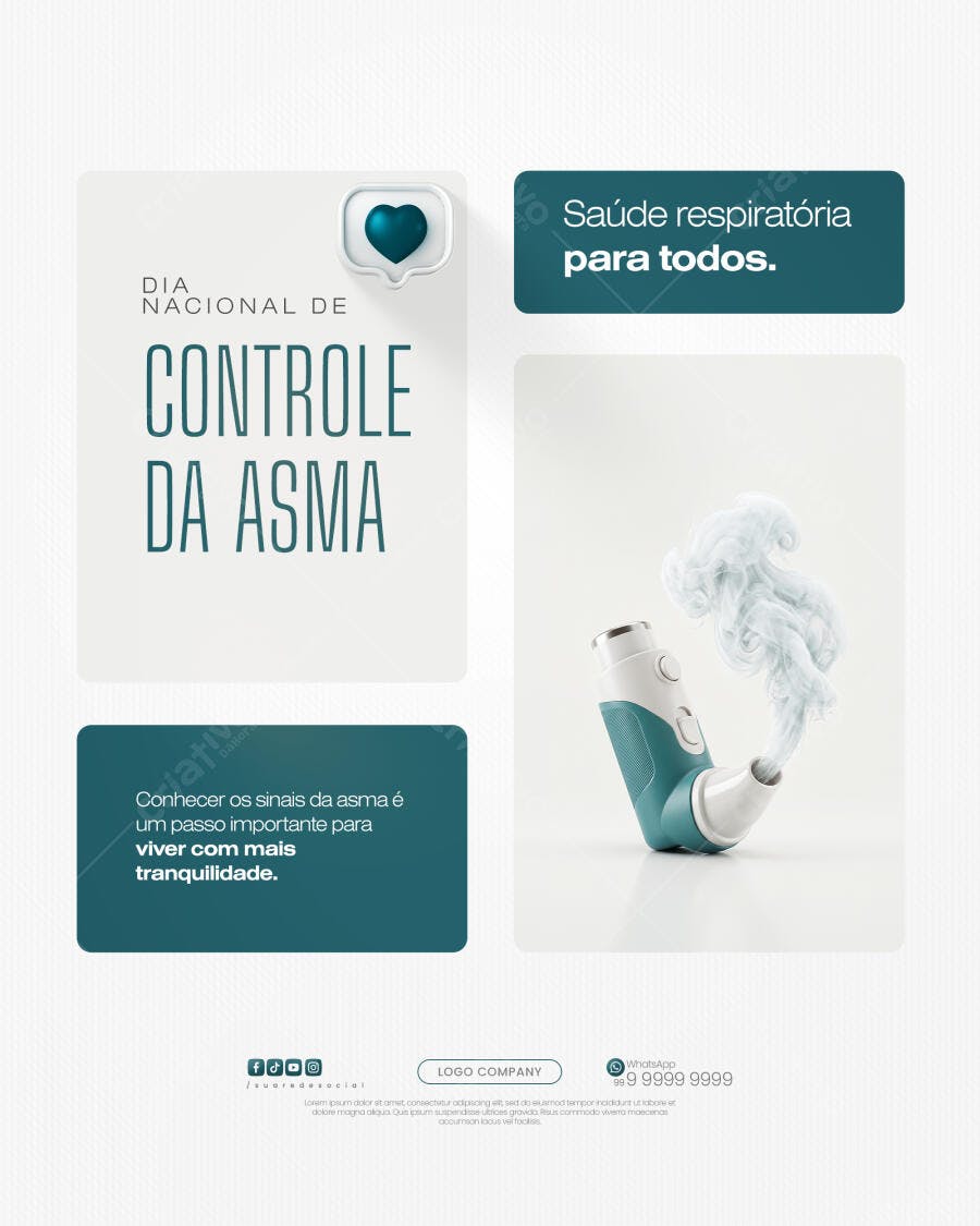 Post Dia Nacional Controle Asma Saúde Respiratória PSD Editável