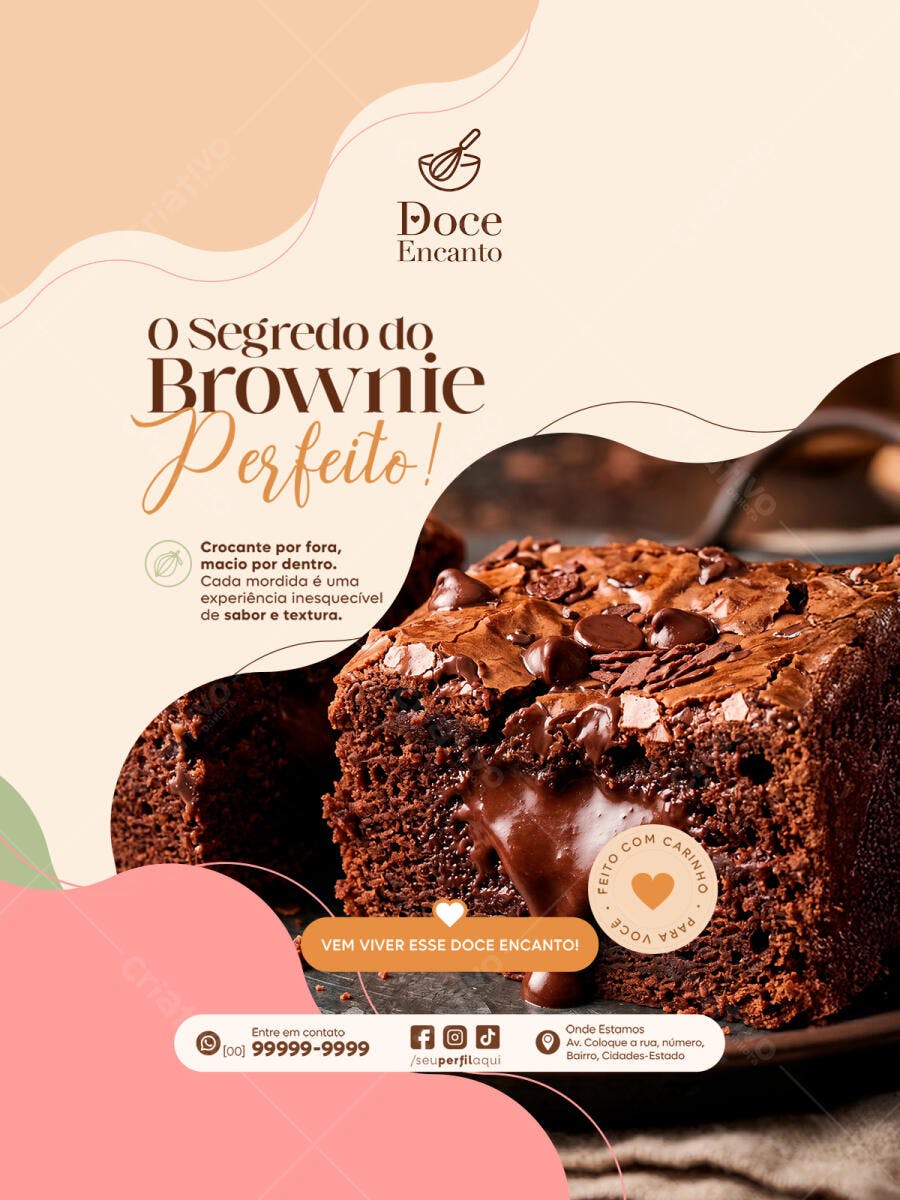 Post Instagram Brownie Confeitaria Doceria PSD Editável