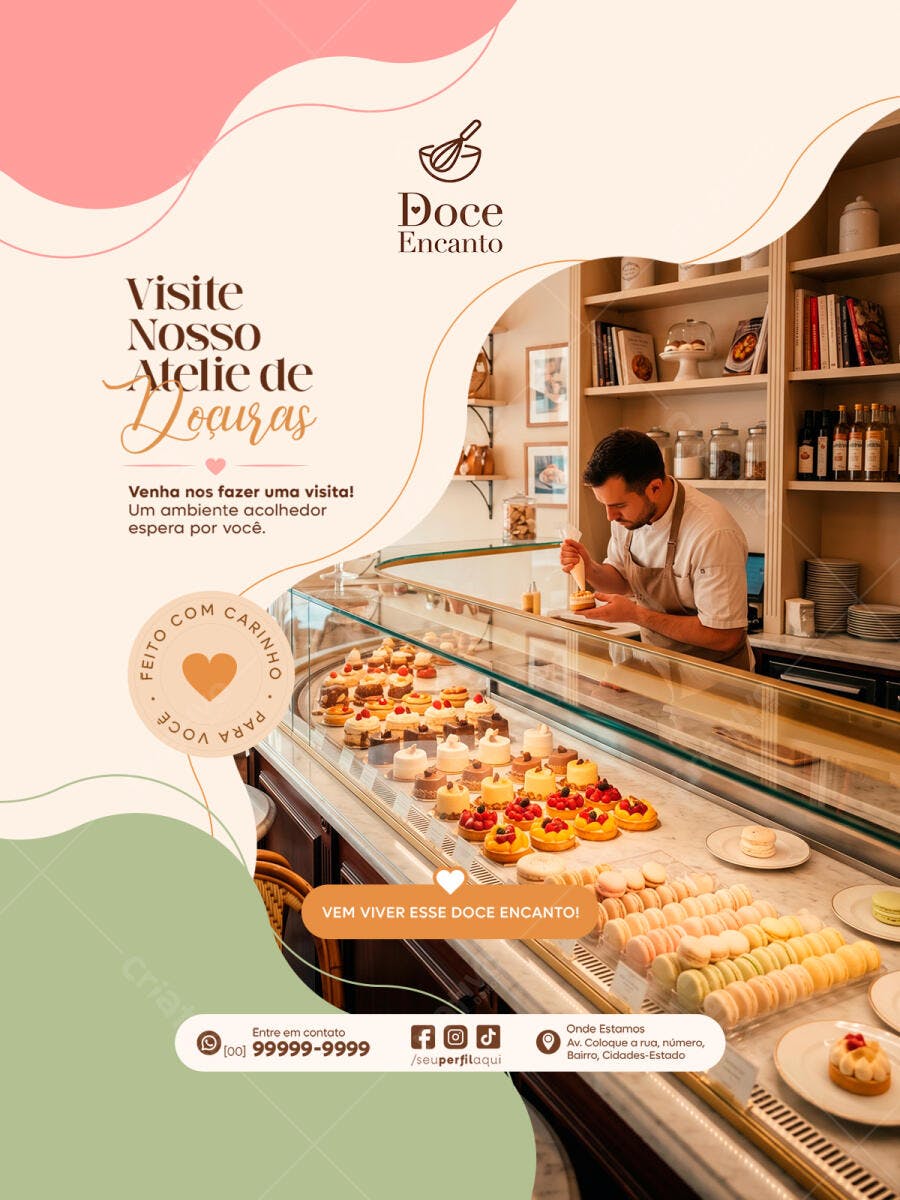 Post Instagram Confeitaria Doceria Ateliê Doces PSD Editável