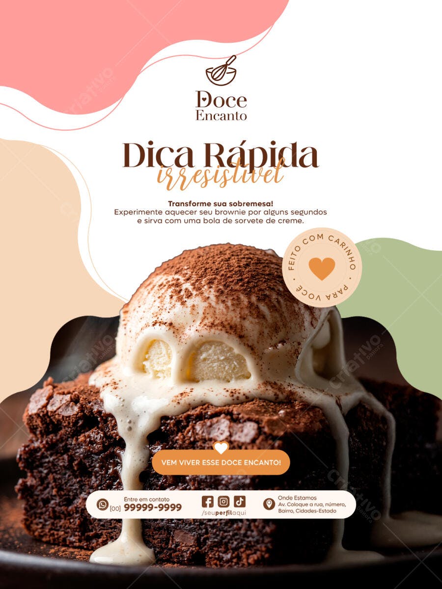 Post Instagram Confeitaria Doceria Brownie PSD Editável