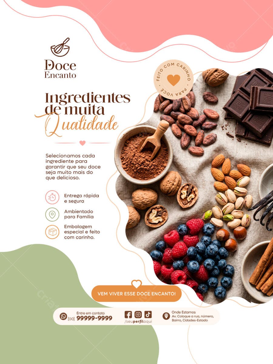 Post Instagram Confeitaria Doceria Ingredientes PSD Editável