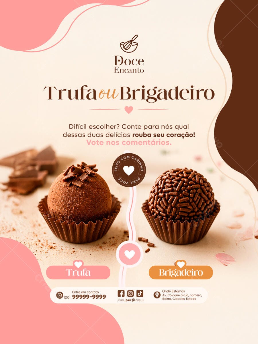 Post Instagram Confeitaria Trufa Brigadeiro PSD Editável