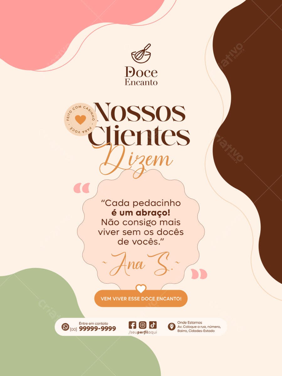 Post Instagram Depoimento Confeitaria Doceria PSD Editável