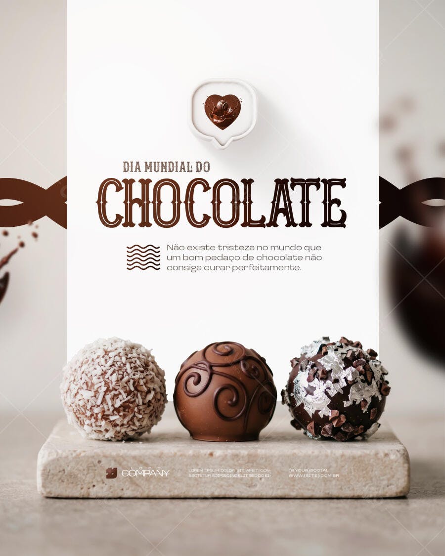 Post Instagram Dia Mundial do Chocolate Confeitaria PSD Editável