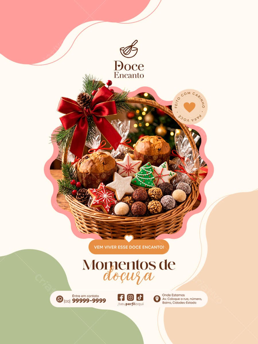 Post Instagram Natal Confeitaria Cesta Doces PSD Editável