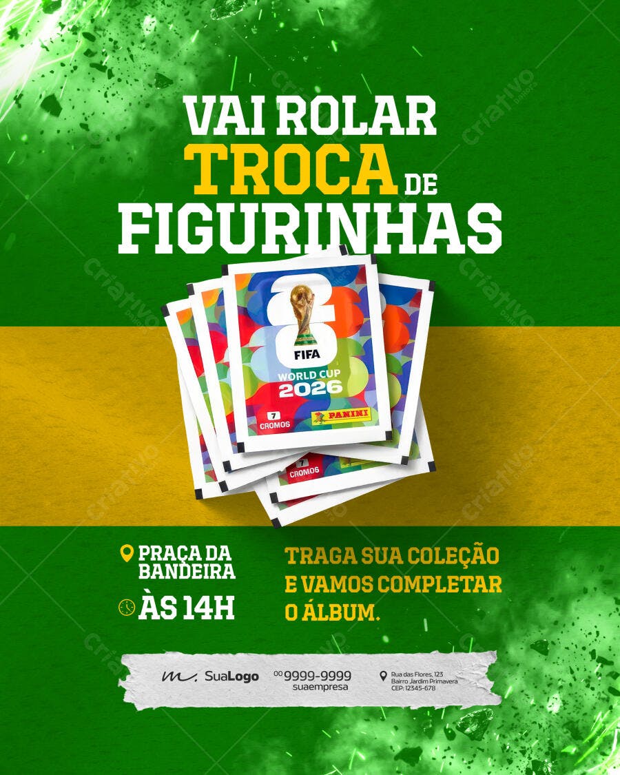 Post Instagram Troca de Figurinhas Copa 2026 PSD Editável