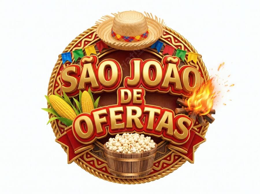 São João de Ofertas Ícone 3D Chapéu Milho Fogueira Pipoca