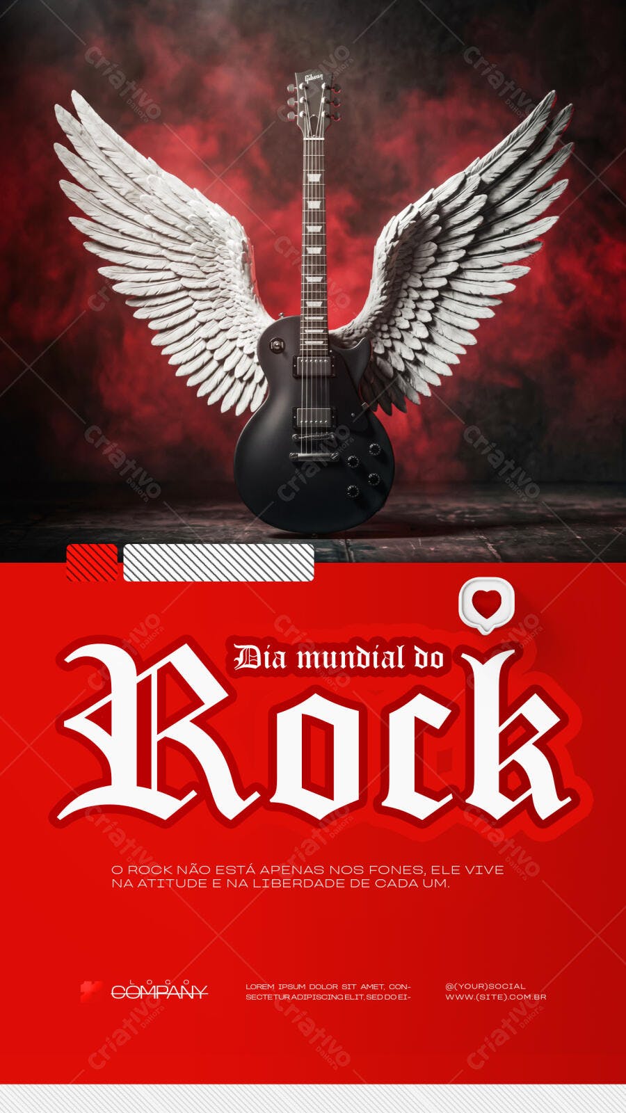 Story Dia Mundial do Rock Guitarra Alada PSD Editável