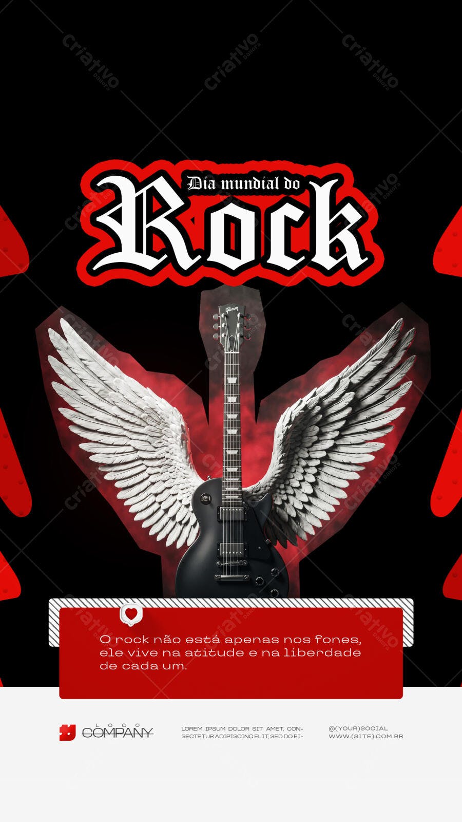 Story Dia Mundial do Rock Guitarra com Asas PSD Editável