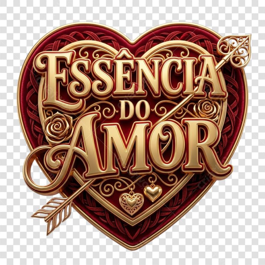 Elemento 3D Essência do Amor Coração Dourado Vermelho PNG Fundo Transparente