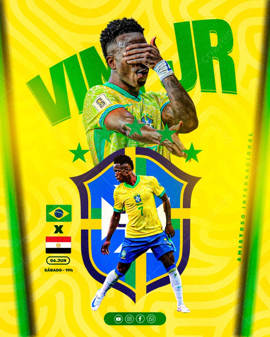 Flyer Amistoso Internacional Futebol Brasil PSD Editável