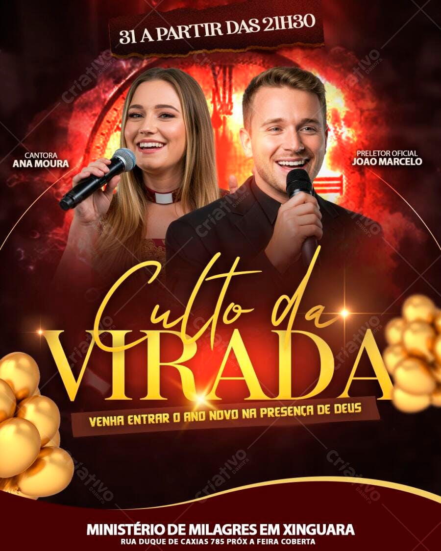 Flyer Culto da Virada Ano Novo Igreja PSD Editável