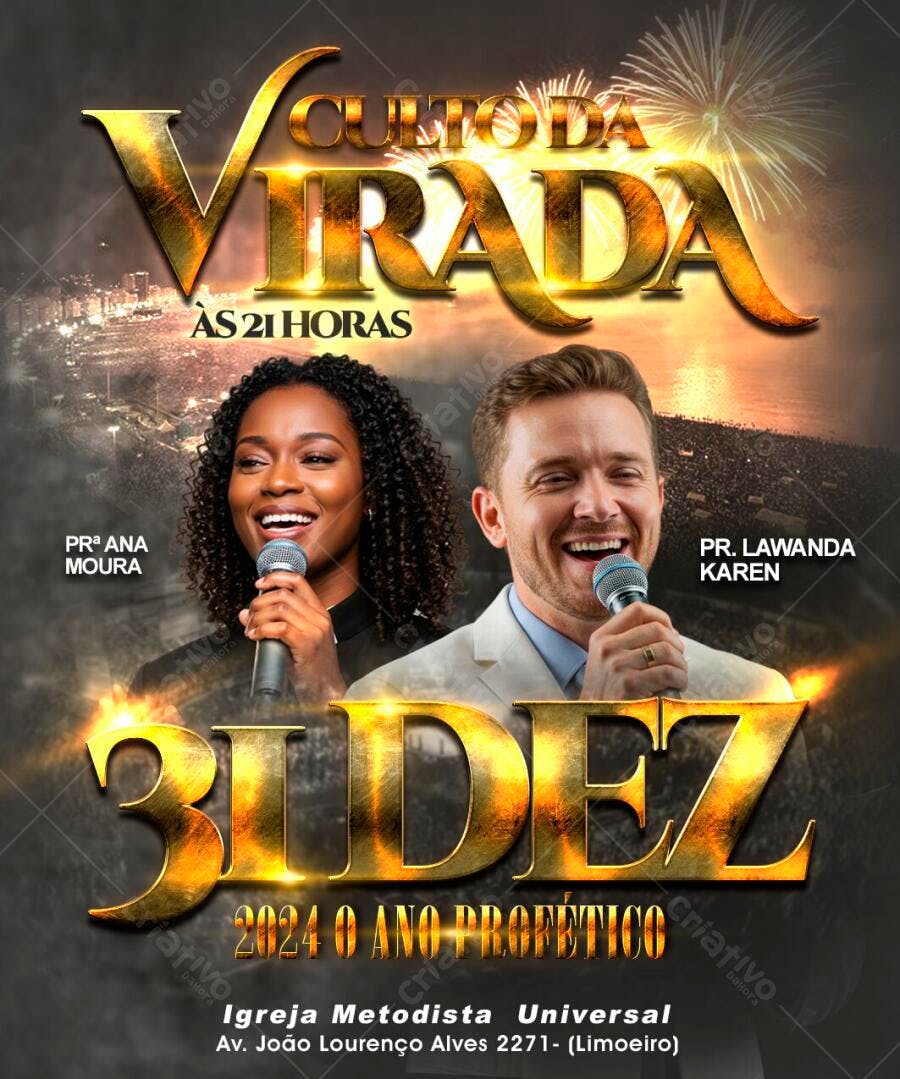 Flyer Culto da Virada Ano Novo Igreja PSD Editável