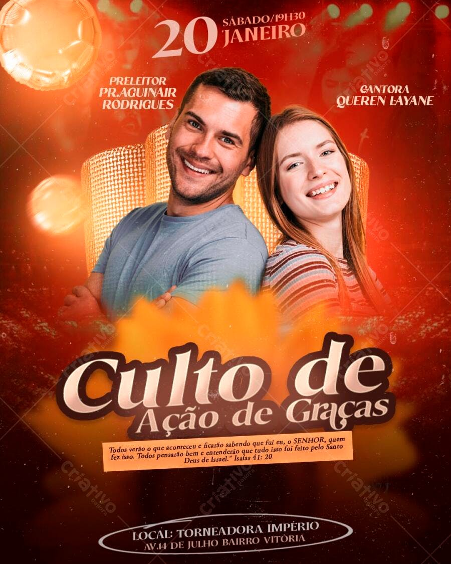 Flyer Culto de Ação de Graças Janeiro PSD Editável