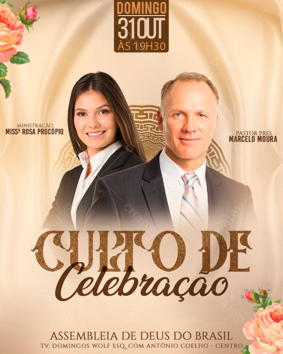 Flyer Culto de Celebração Outubro Igreja PSD Editável