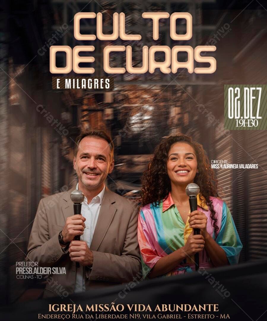 Flyer Culto de Curas e Milagres Igreja PSD Editável