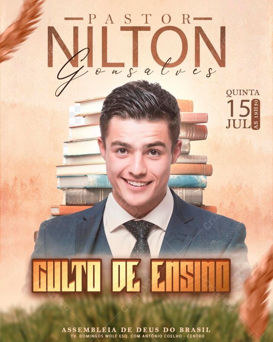 Flyer Culto de Ensino Igreja Evangélica PSD Editável