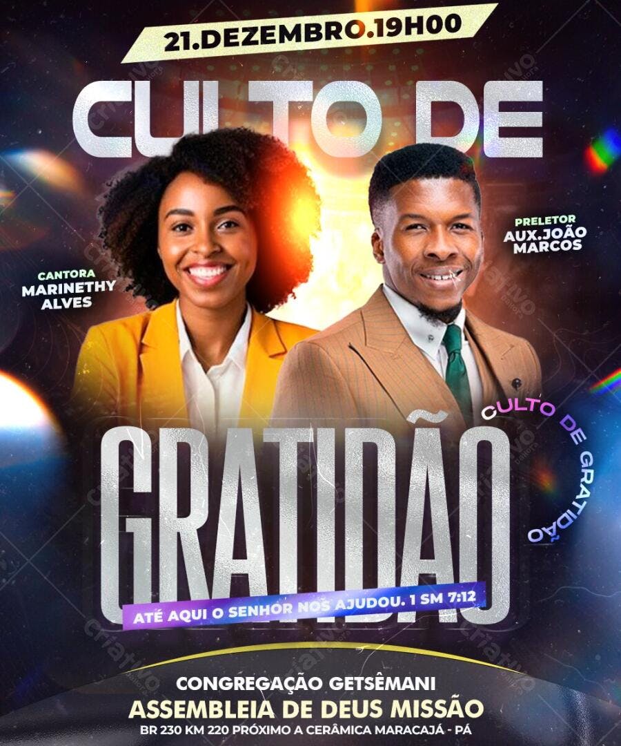 Flyer Culto de Gratidão Dezembro Igreja PSD Editável