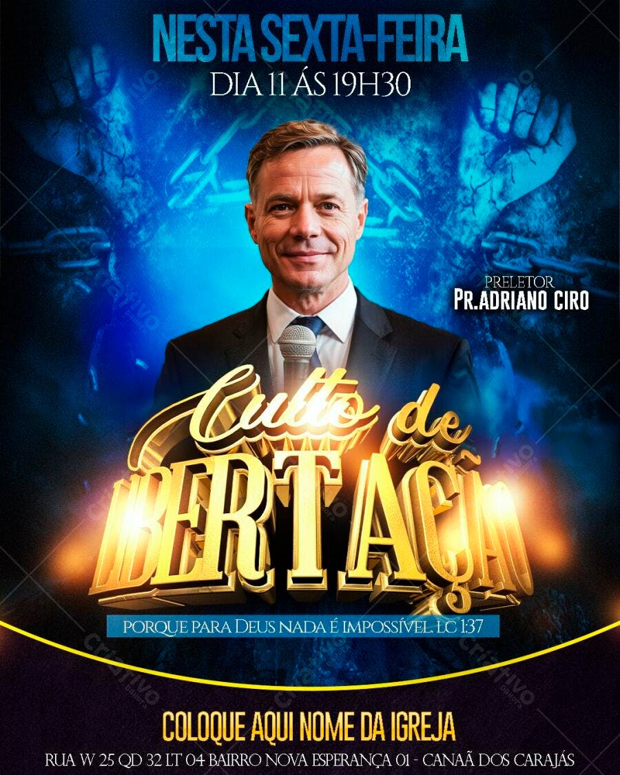 Flyer Culto de Libertação Igreja Evangélica PSD Editável
