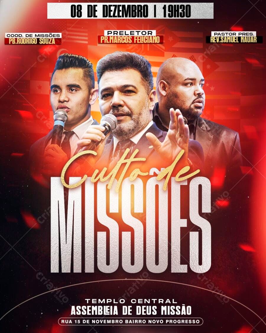 Flyer Culto de Missões Dezembro Igreja PSD Editável