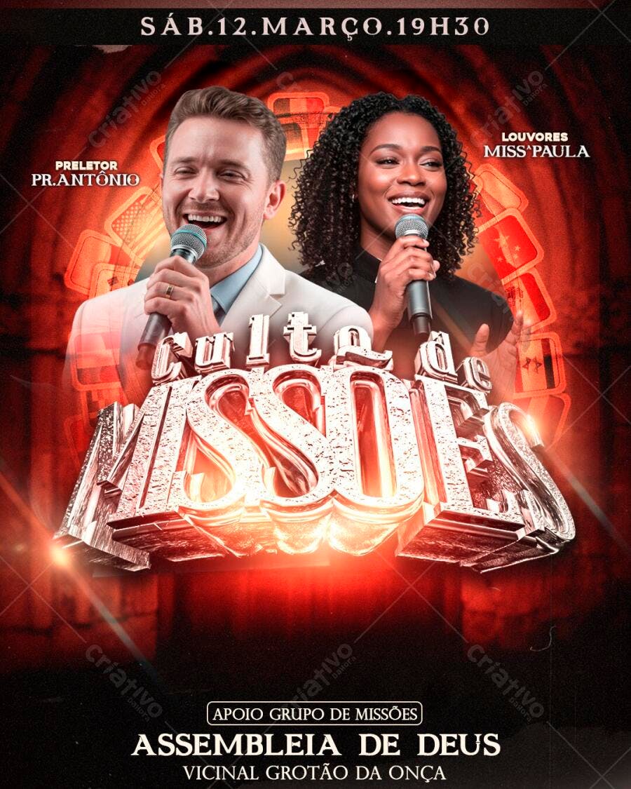 Flyer Culto de Missões Igreja Evangélica PSD Editável