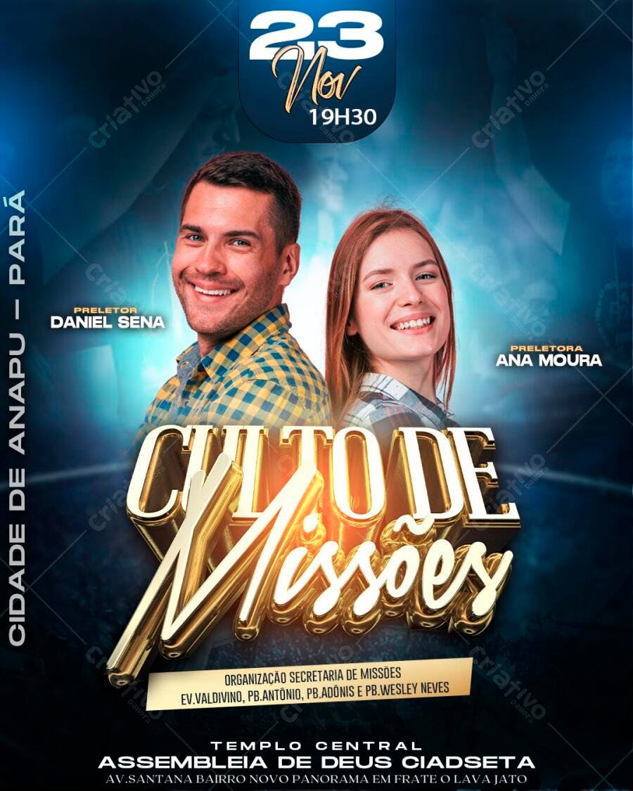 Flyer Culto de Missões Novembro Igreja PSD Editável