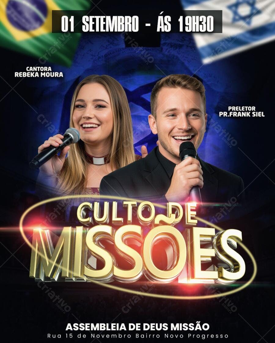 Flyer Culto de Missões Setembro Igreja PSD Editável