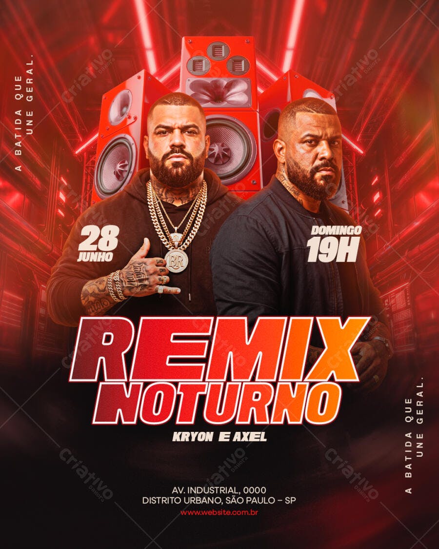 Flyer Festa Remix Noturno Balada Junho PSD Editável