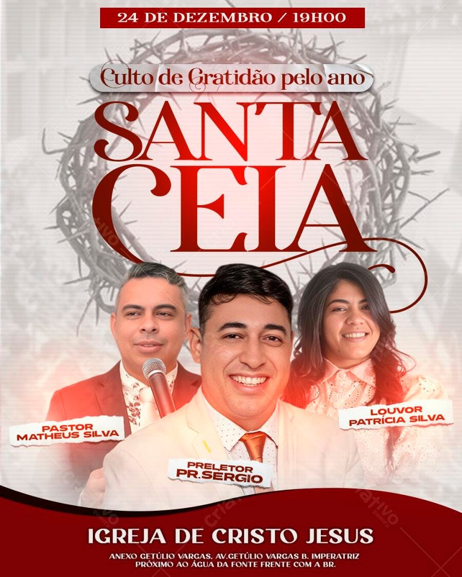 Flyer Santa Ceia Culto de Gratidão Igreja PSD Editável