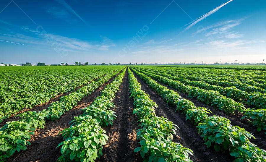 Foto Campo de Batatas Plantação Verde Céu Azul Agricultura