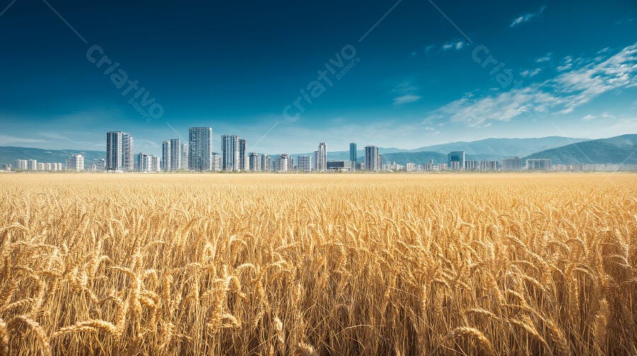 Foto Campo de Trigo Dourado Cidade Moderna Arranha-Céus