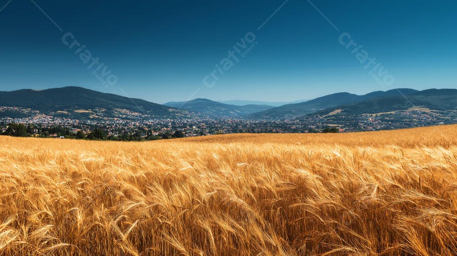Foto Campo de Trigo Dourado Cidade Montanhas Verão