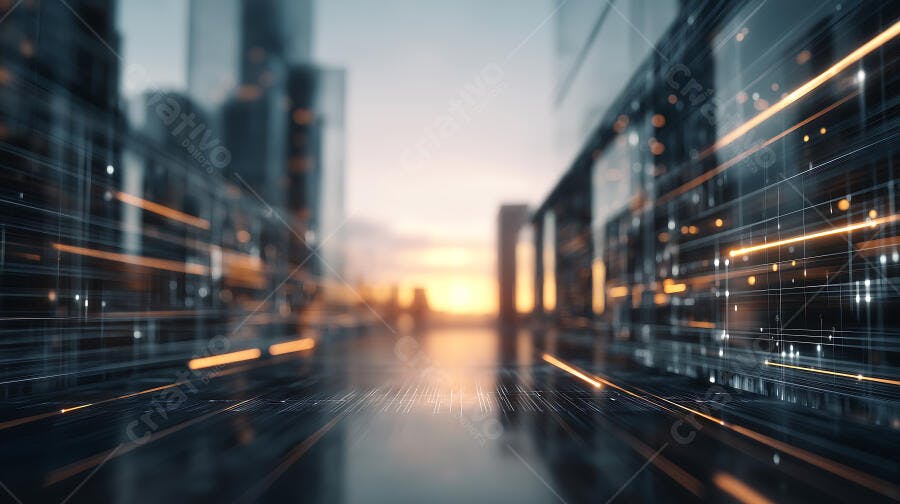 Foto Cidade Tecnológica Luzes Digitais Conectividade Futuro