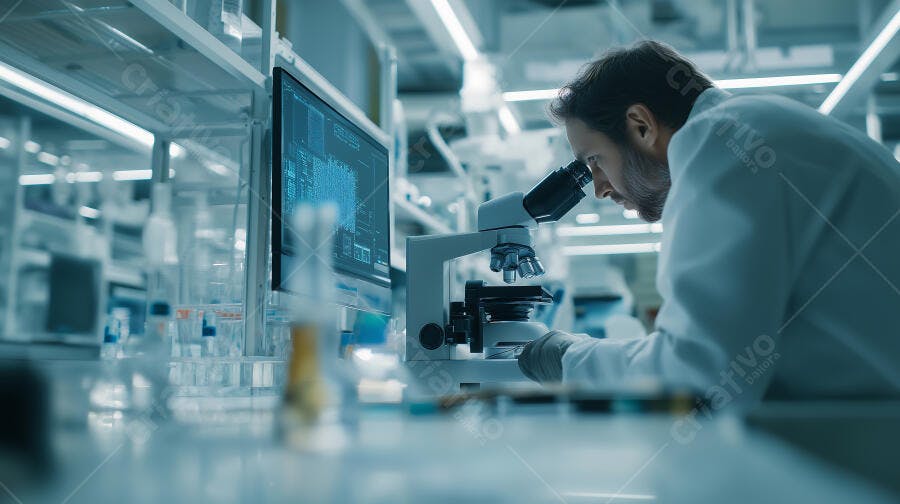Foto Cientista Masculino Trabalhando Microscópio Laboratório Pesquisa