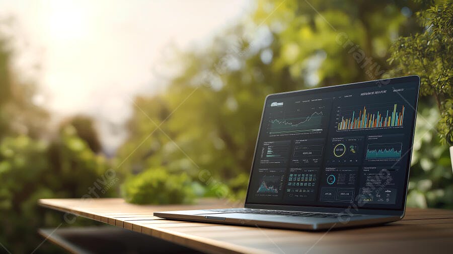 Foto Laptop com Dashboard de Dados ao Ar Livre Ambiente Natural
