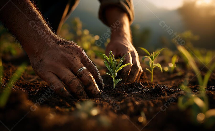 Foto Mãos Plantando Muda Terra Fértil Agricultura Sustentável
