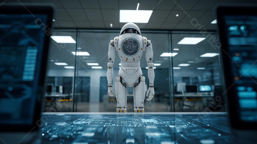Foto Robô Inteligência Artificial Escritório Moderno Tecnologia