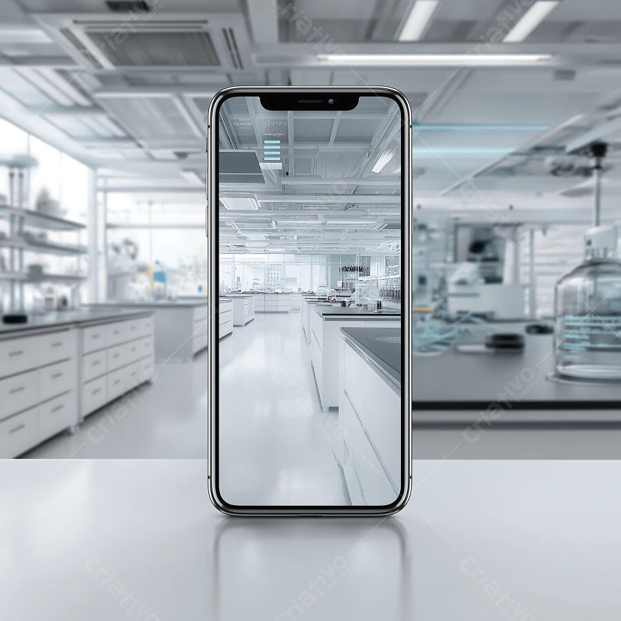 Foto Smartphone Exibindo Laboratório Científico Moderno