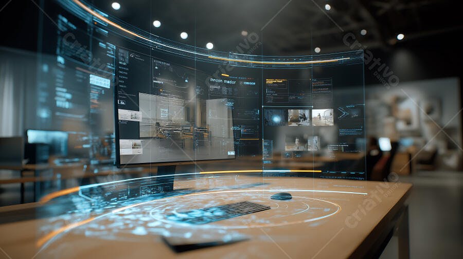 Foto Tecnologia Futuro Interface Holográfica Computador Mesa