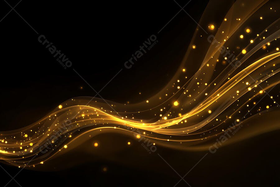 Fundo Abstrato Dourado Ondas Brilhantes Partículas Luz Bokeh