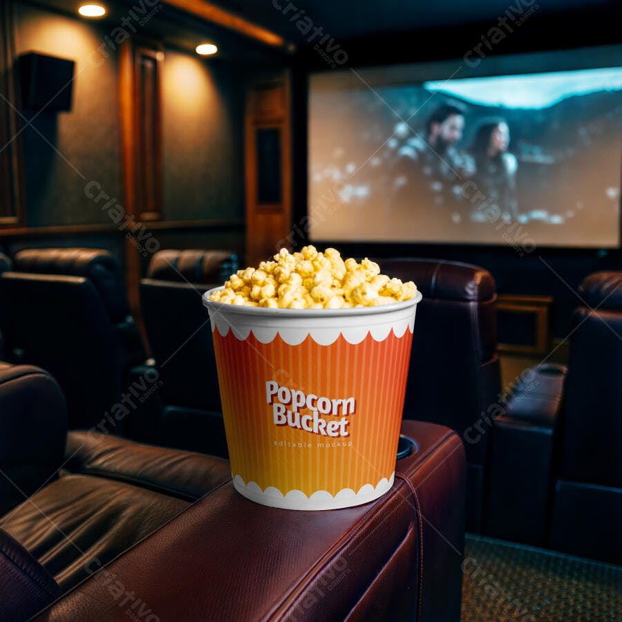 Mockup Balde Pipoca Cinema Realista Editável
