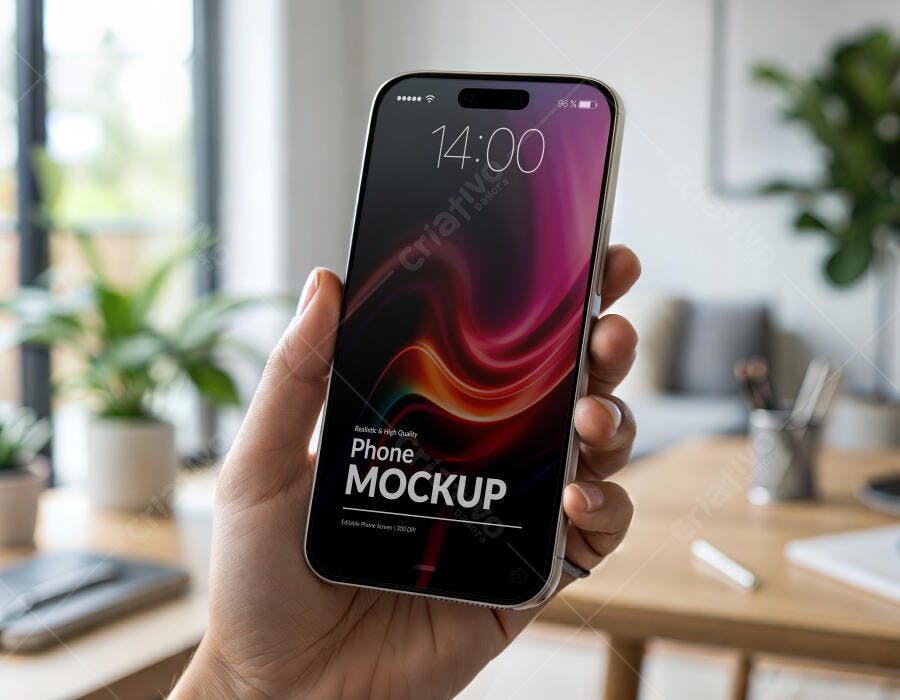 Mockup Celular Mãos Segurando Lifestyle Editável