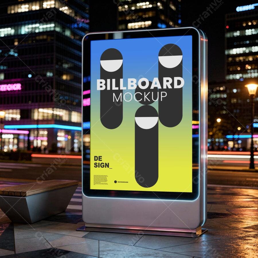 Mockup Outdoor Digital Painel Luminoso Cidade Noite Editável