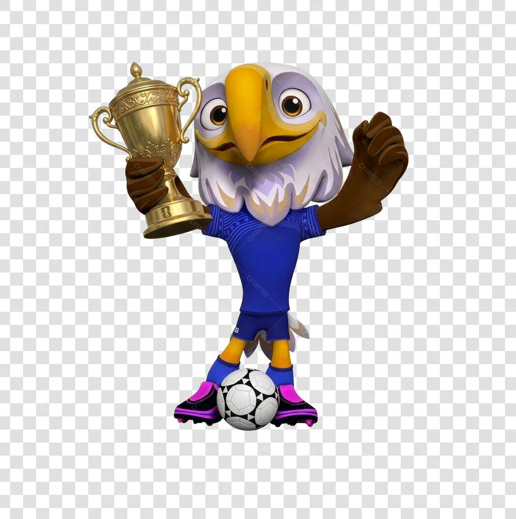 Personagem Ilustrado Águia Mascote Futebol Troféu PNG Fundo Transparente