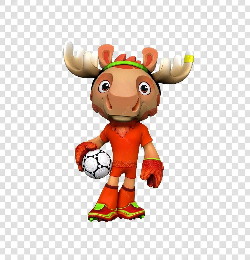 Personagem Ilustrado Alce Jogador Futebol PNG Fundo Transparente