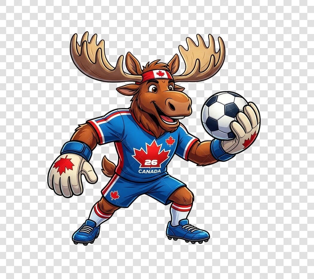 Personagem Ilustrado Alce Mascote Futebol Canadá PNG Fundo Transparente